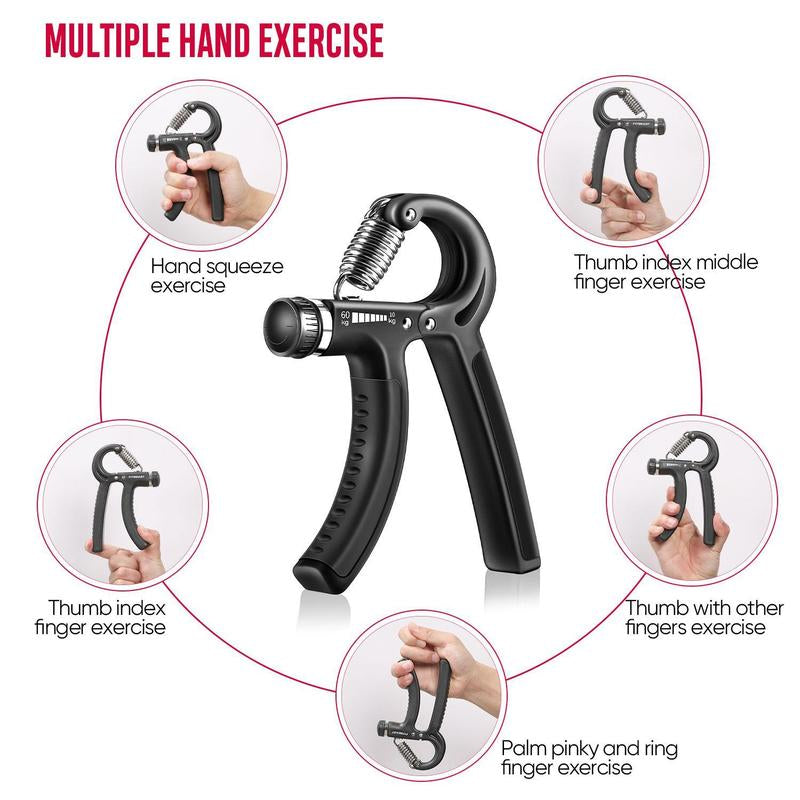 Adjustable Resistance Hand Grip Strengthening Kit (5 Pack) - Forearm Gripper, Finger Exerciser, Finger Stretcher, Grip Ring, and Stress Relief Ball for Athletes