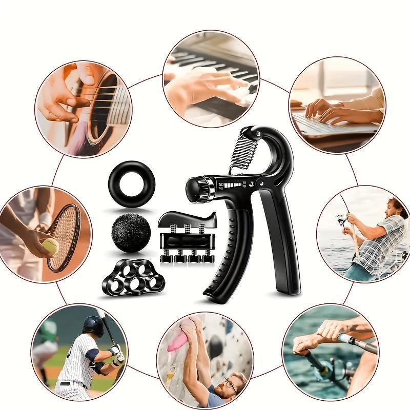 Adjustable Resistance Hand Grip Strengthening Kit (5 Pack) - Forearm Gripper, Finger Exerciser, Finger Stretcher, Grip Ring, and Stress Relief Ball for Athletes