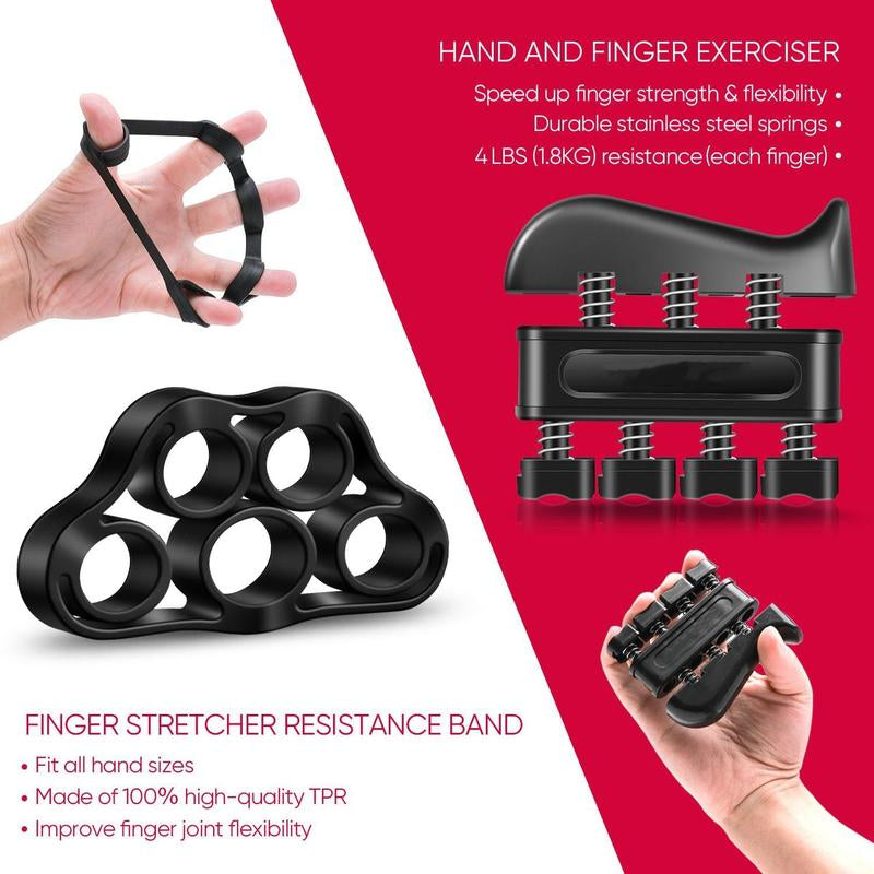 Adjustable Resistance Hand Grip Strengthening Kit (5 Pack) - Forearm Gripper, Finger Exerciser, Finger Stretcher, Grip Ring, and Stress Relief Ball for Athletes