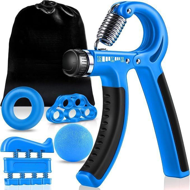 Adjustable Resistance Hand Grip Strengthening Kit (5 Pack) - Forearm Gripper, Finger Exerciser, Finger Stretcher, Grip Ring, and Stress Relief Ball for Athletes