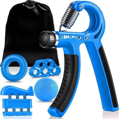 Adjustable Resistance Hand Grip Strengthening Kit (5 Pack) - Forearm Gripper, Finger Exerciser, Finger Stretcher, Grip Ring, and Stress Relief Ball for Athletes