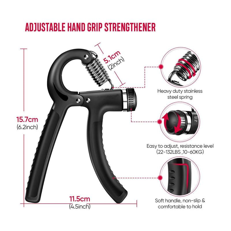 Adjustable Resistance Hand Grip Strengthening Kit (5 Pack) - Forearm Gripper, Finger Exerciser, Finger Stretcher, Grip Ring, and Stress Relief Ball for Athletes