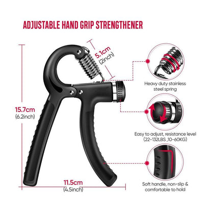 Adjustable Resistance Hand Grip Strengthening Kit (5 Pack) - Forearm Gripper, Finger Exerciser, Finger Stretcher, Grip Ring, and Stress Relief Ball for Athletes